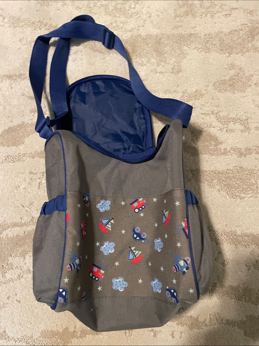 Gray & Blue Kids Organizer Bag with Vehicle Print